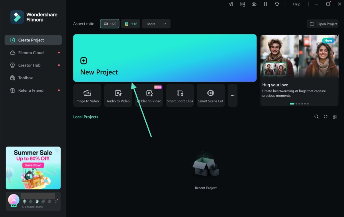 create new project in filmora