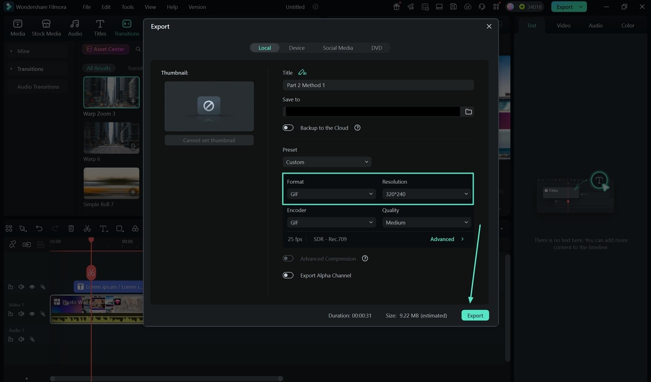 pick export format and resolution