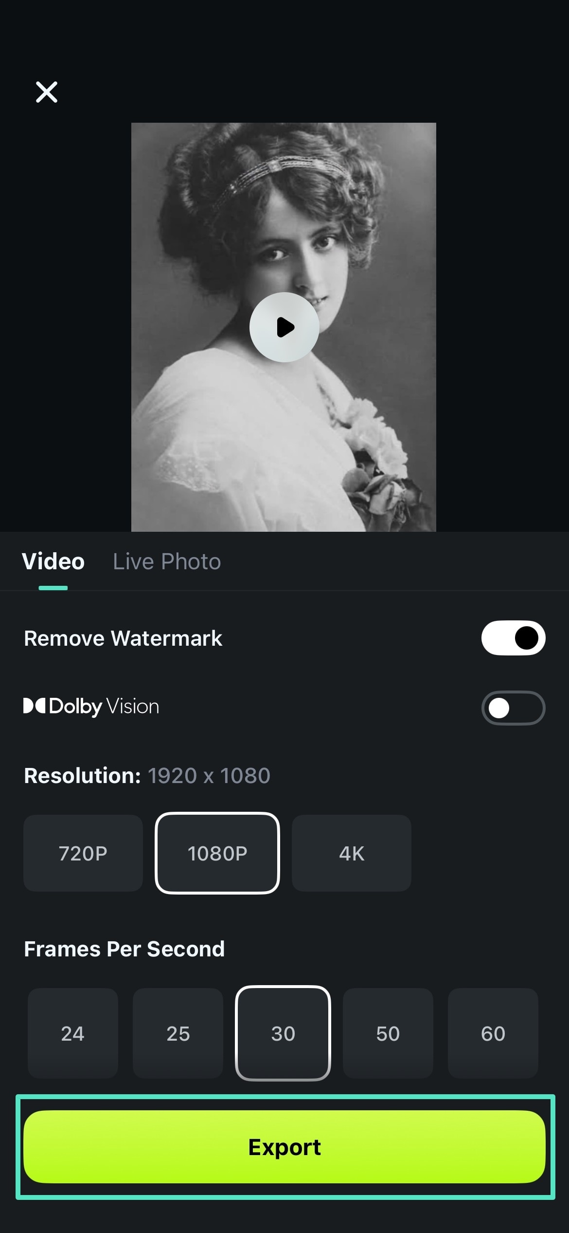 modify resolution and export filmora