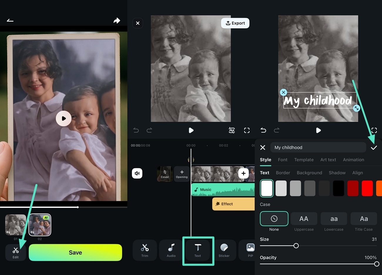 add text in created video