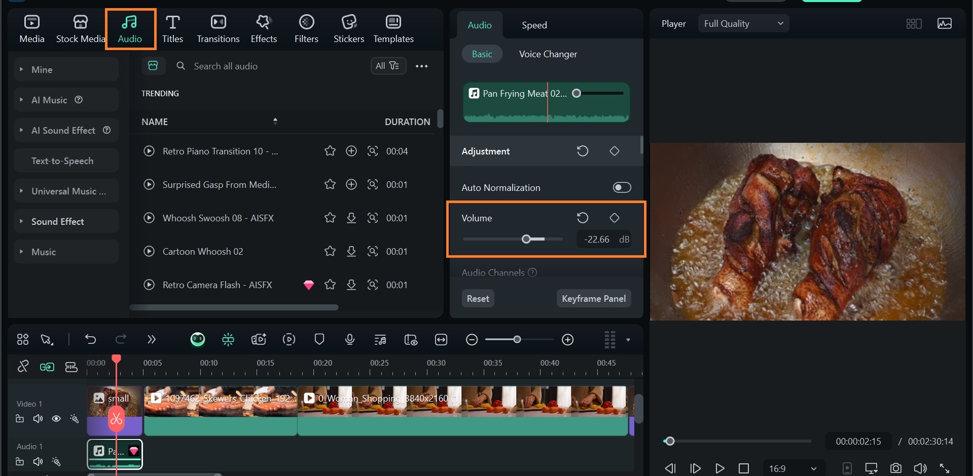 add cooking sound effects