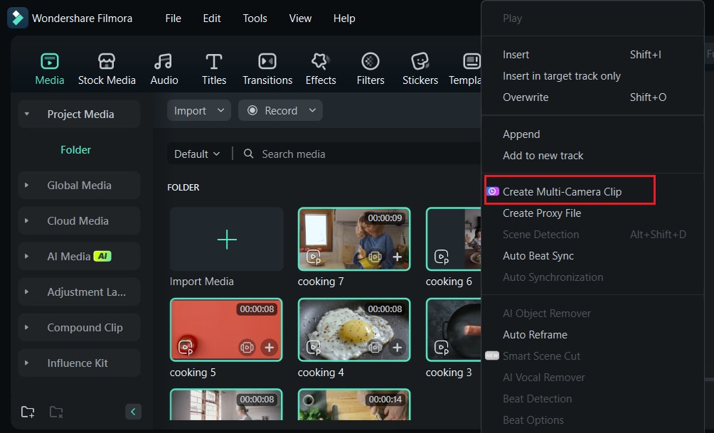 select create multi camera clip