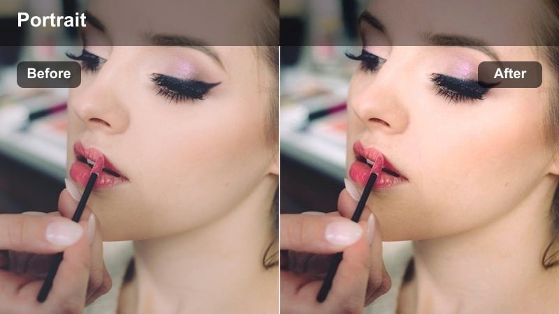 Beauty vlogger in evening makeup under mixed indoor lighting