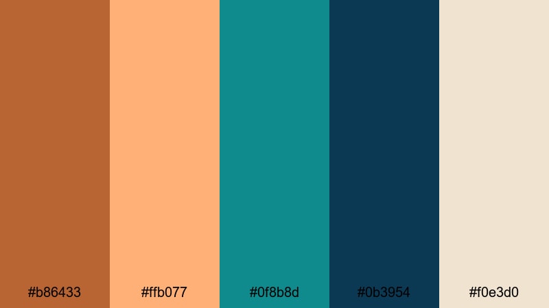 copper and teal pop copper color palette with hex codes