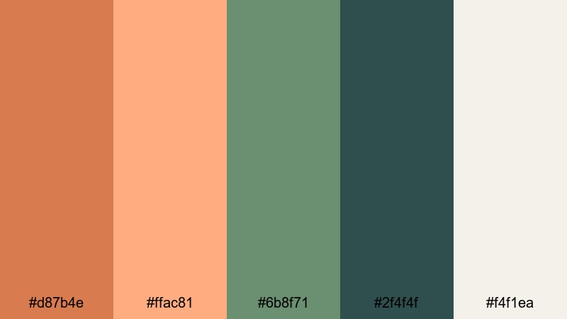 copper olive studio orange green color palette with hex codes