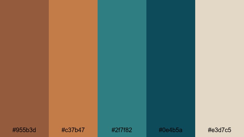 copper patina shore brown turquoise color palette with hex codes