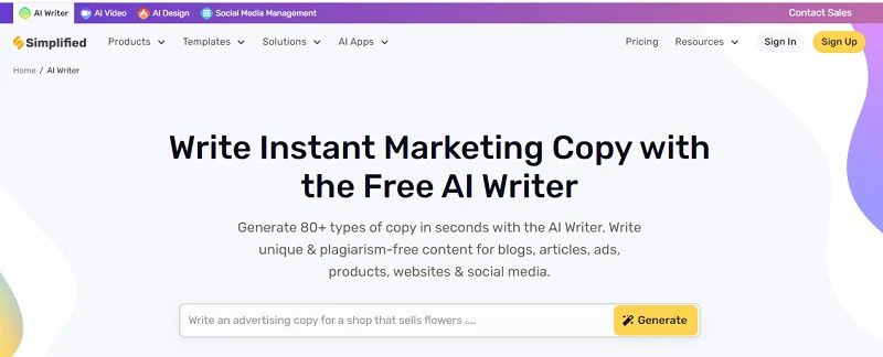 simplified as top free copywriting generator