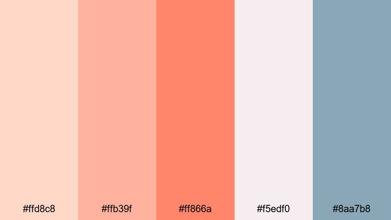 coral blush breeze orange color palette with hex codes