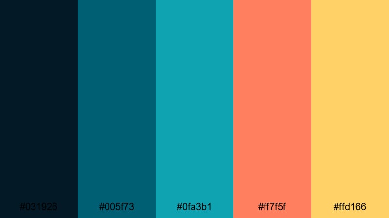 coral reef escape turquoise color palette with hex codes