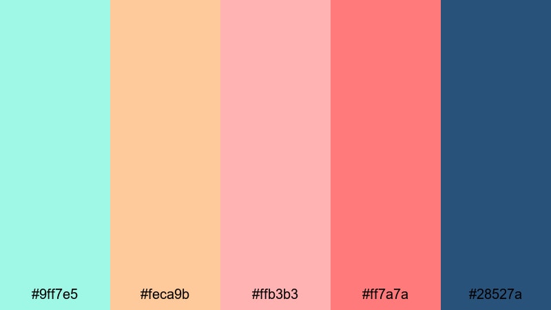 coral reef mint splash mint color palette with hex codes