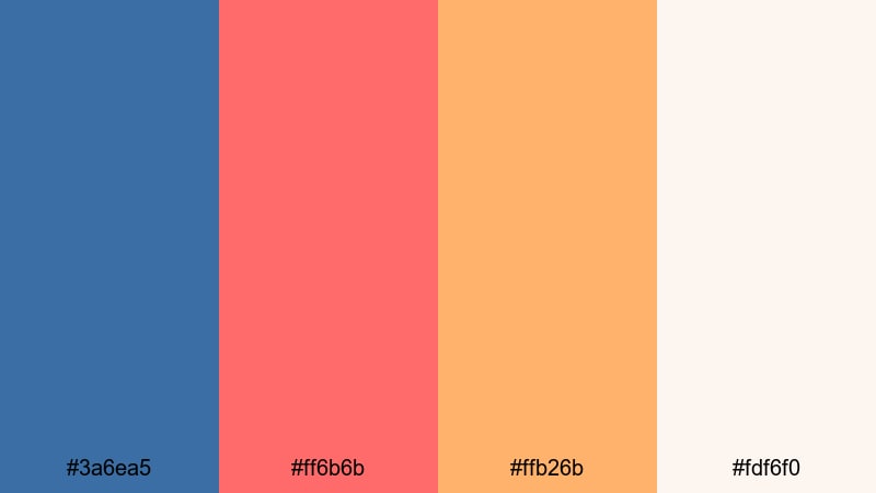coral skies reverie blue red orange color palette with hex codes