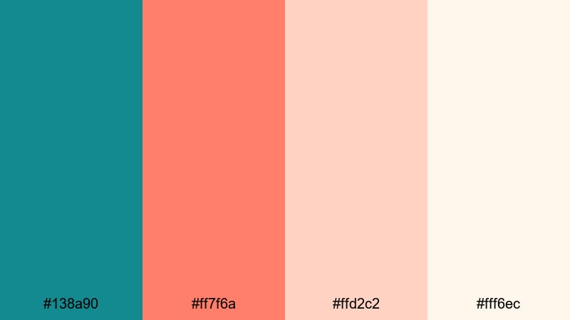 coral tide whisper teal coral color palette with hex codes