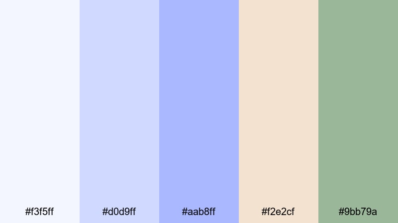 cottagecore sky notes lavender blue color palette with hex codes