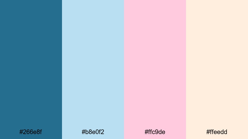 cotton candy current blue coral color palette with hex codes