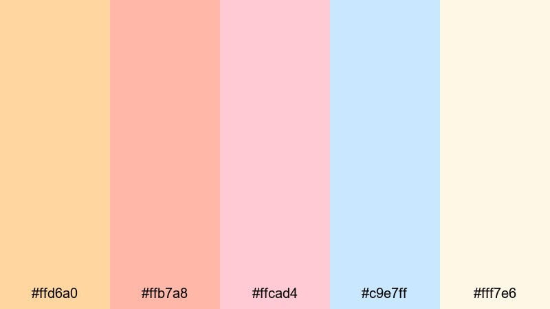 cotton candy horizon peach yellow color palette with hex codes