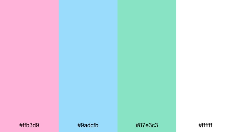 cotton candy lagoon blue green pink color palette with hex codes