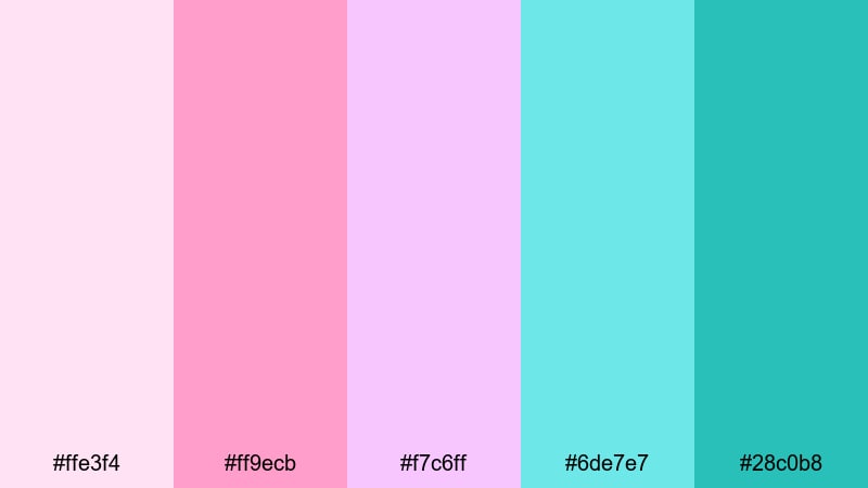 cotton candy lagoon pink turquoise color palette with hex codes