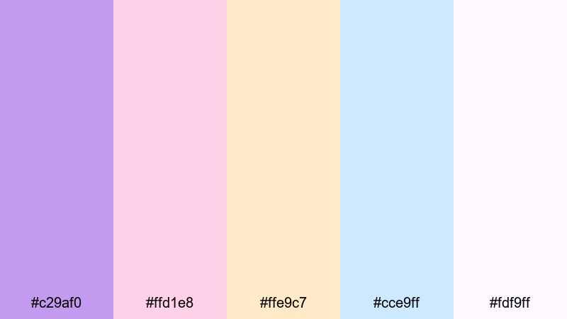 cotton candy skies bright lavender color palette with hex codes