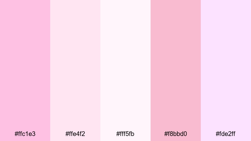 cotton candy skies bubble gum color palette with hex codes