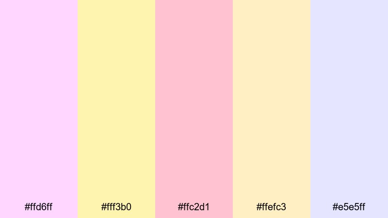 cotton candy skies yellow pink color palette with hex codes