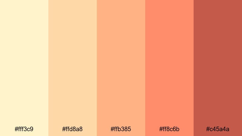 cozy candlelight story yellow orange red color palette with hex codes