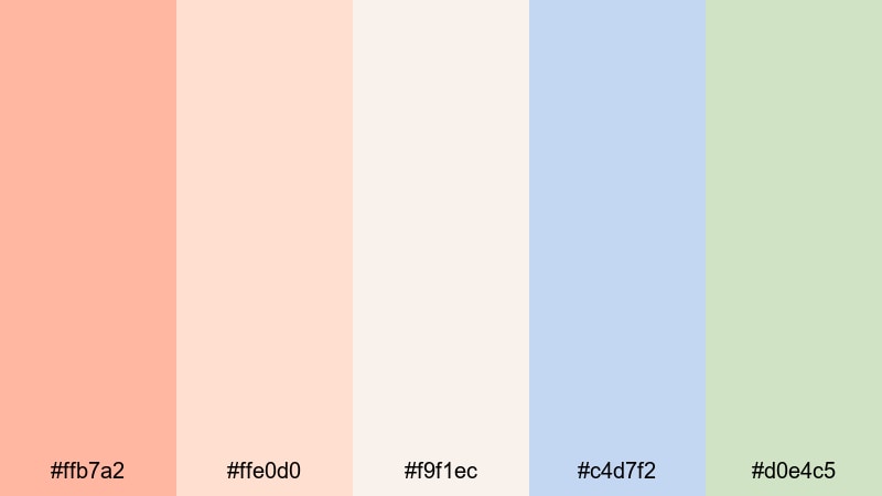 cozy studio pastels peach coral color palette with hex codes