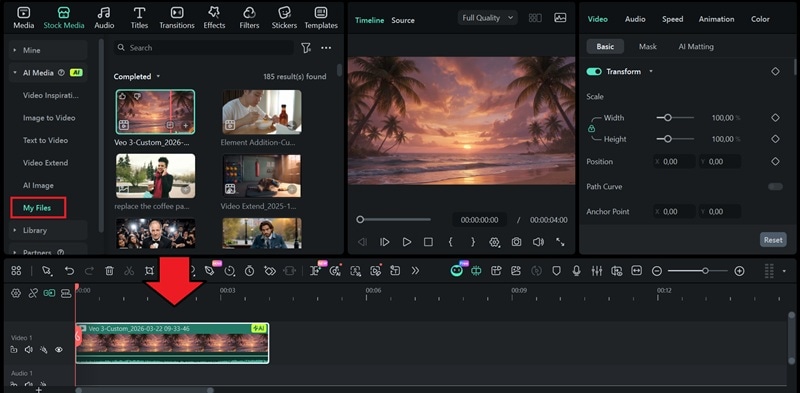 add ai video to timeline
