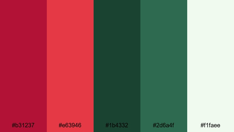 cranberry evergreen cheer red green color palette with hex codes