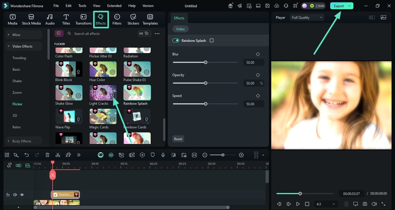 insert effects and export