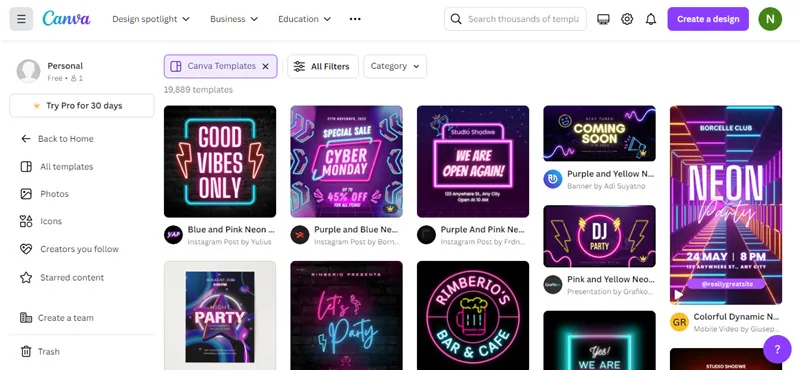 canva neon light template