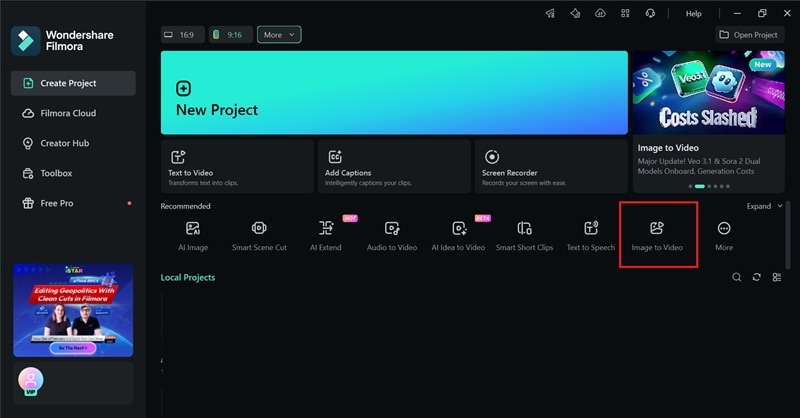 access filmora ai image to video
