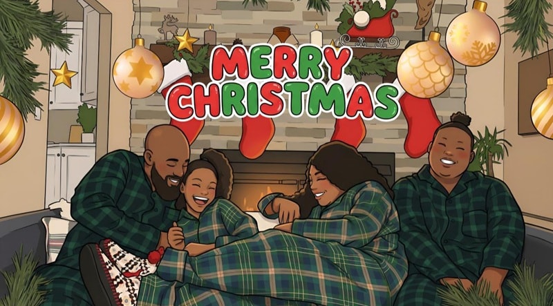 cartoon family portrait christmas card