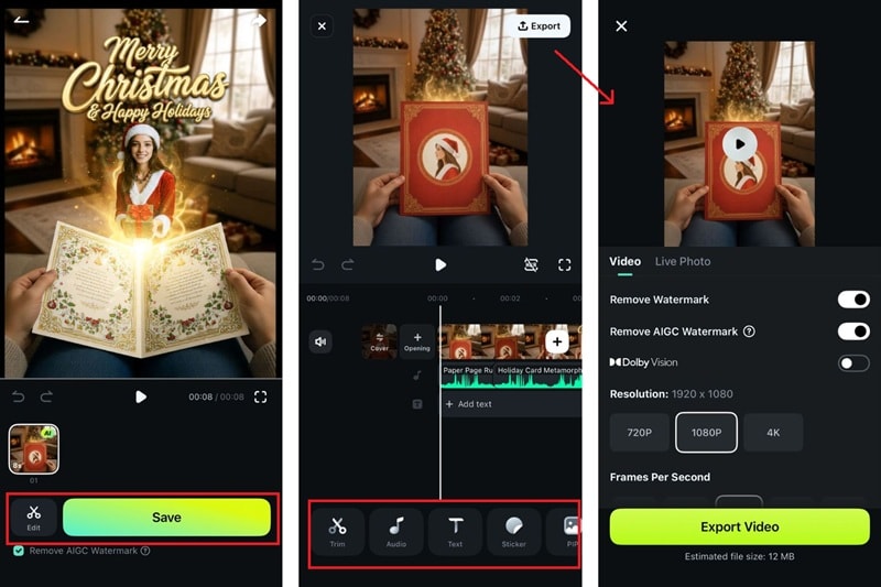 generate and edit christmas card video