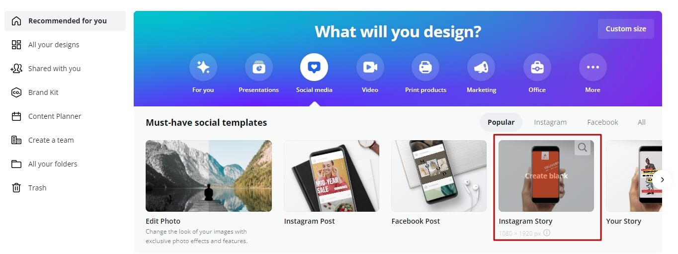 create instagram story video on canva