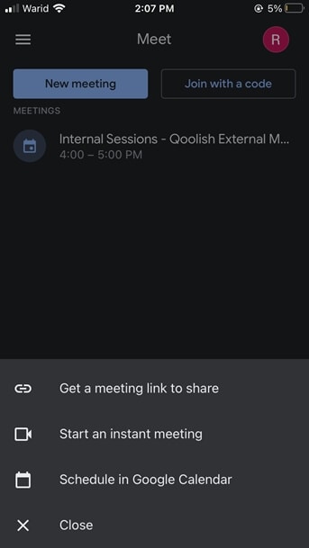 Create schedule google meet on iphone and android phone