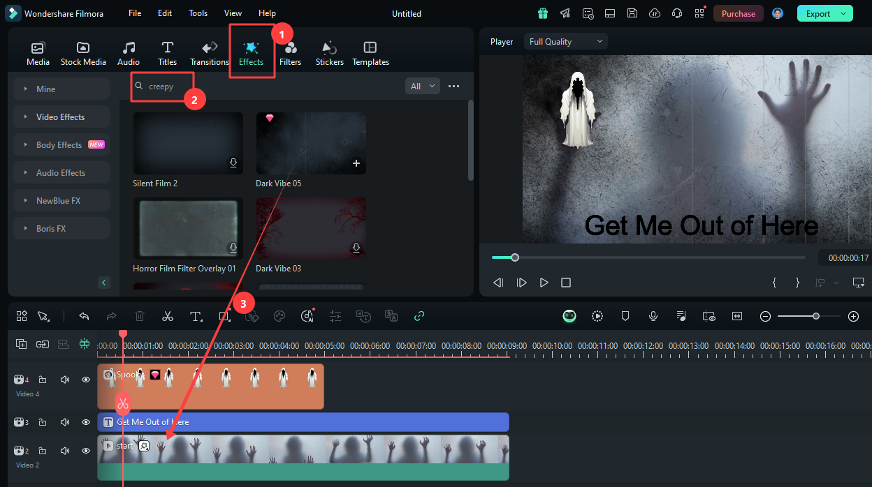 adding scary video effects in filmora