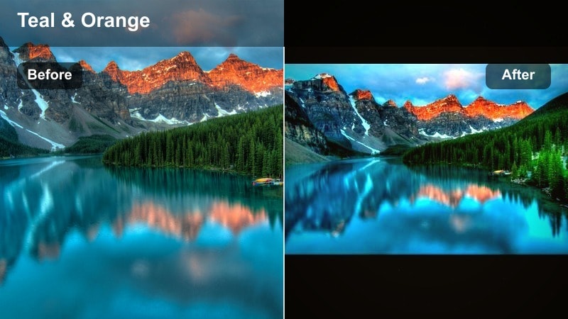 Cinematic creator-style filter on a mountain talking-head reel