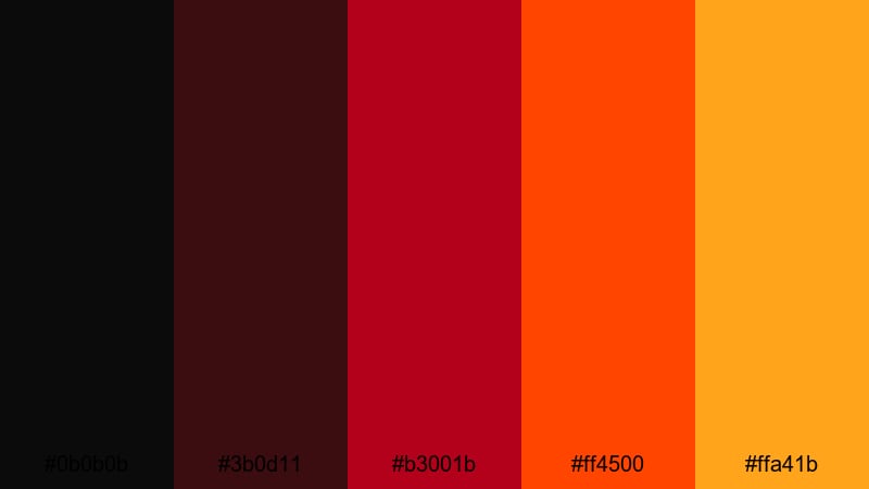 crimson flame horizon black red orange color palette with hex codes