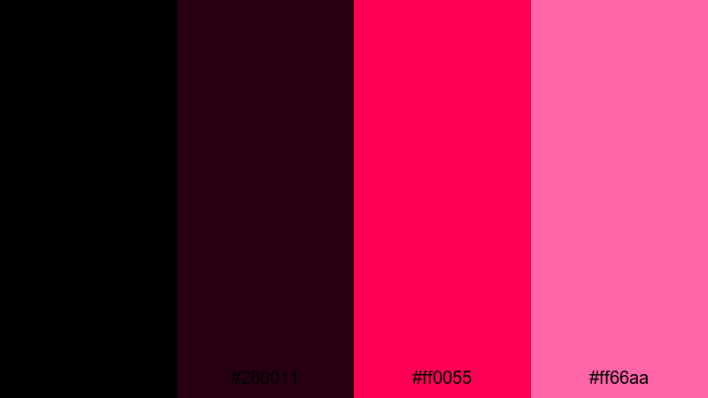 crimson neon alley black pink color palette with hex codes