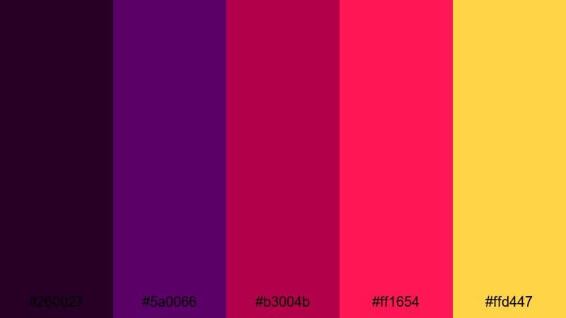 crimson neon dream purple red color palette with hex codes