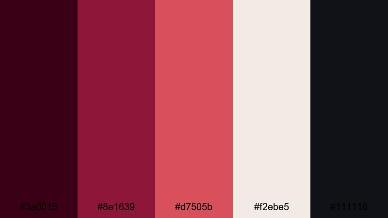 crimson noir frame wine burgundy color palette with hex codes