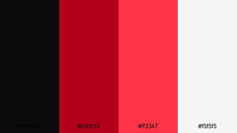 crimson noir impact black red color palette with hex codes