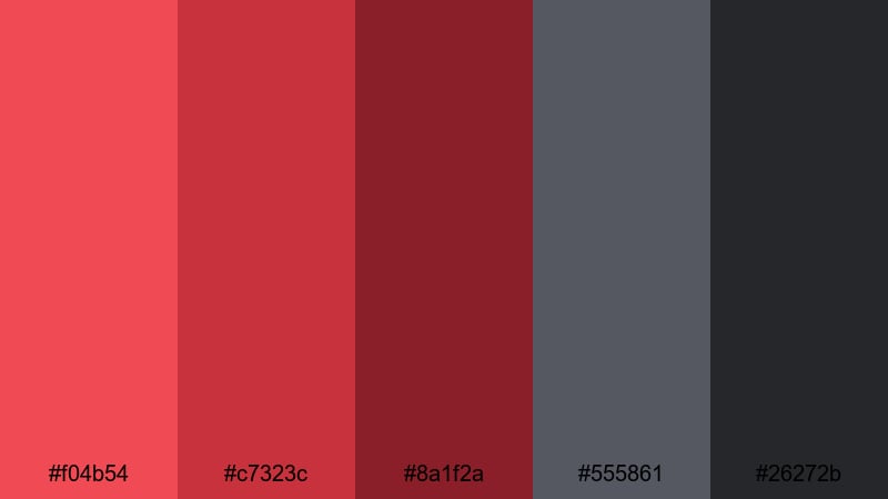 crimson steel impact gray red color palette with hex codes