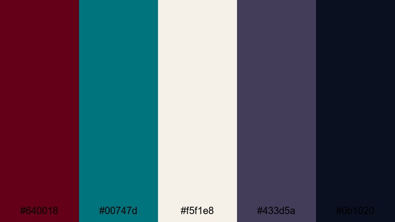 crimson tidal night burgundy teal color palette with hex codes