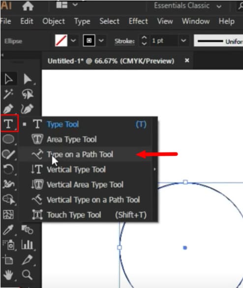 type on a path tool