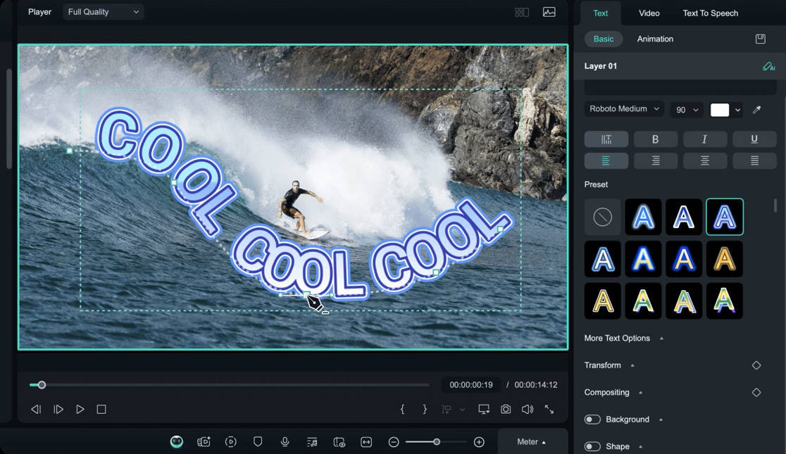 draw text path filmora