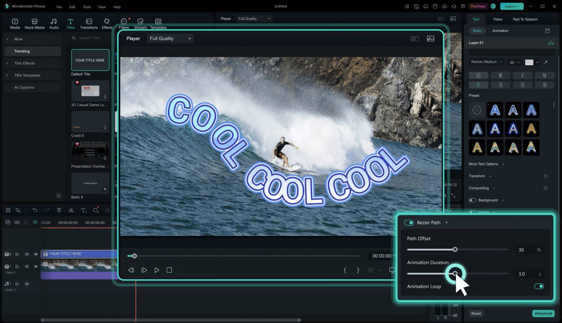 animate path text filmora