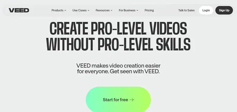 veed.io as top online tools to cut large videos