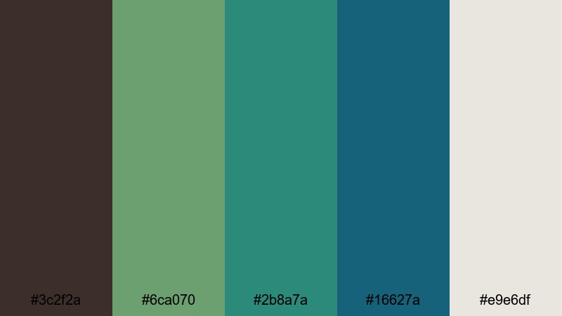 cyber grove nights brown green blue color palette with hex codes