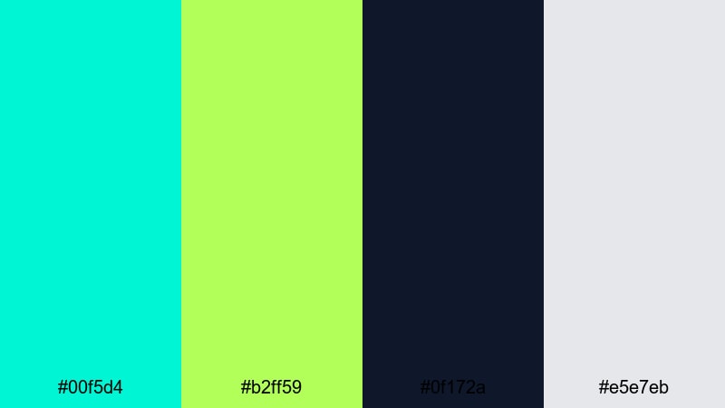 cyber lime wave turquoise lime green color palette with hex codes